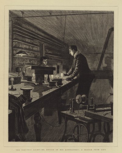 The Electric Light, Mr Edison in his Laboratory, a Sketch from Life by Frederic Villiers